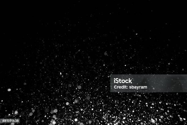 Snow Texture On Black Background For Overlay Stock Photo - Download Image Now - Particle, Light - Natural Phenomenon, Black Background