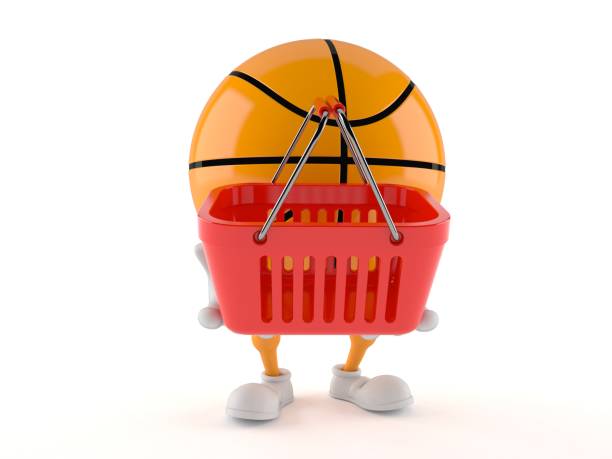 istock Basketball character holding shopping basket 881603542