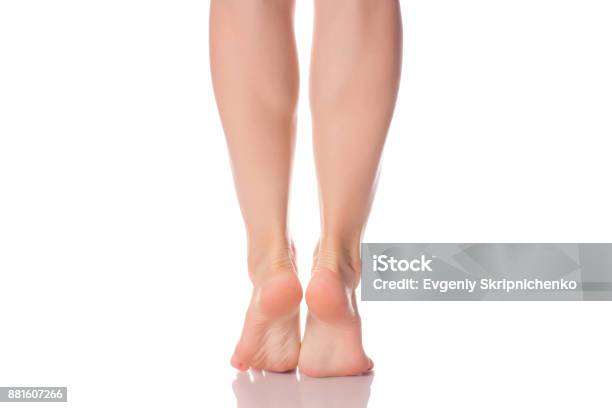 Female Feet Heels On Toes Isolated Stock Photo - Download Image Now - Adult, Adults Only, Ankle