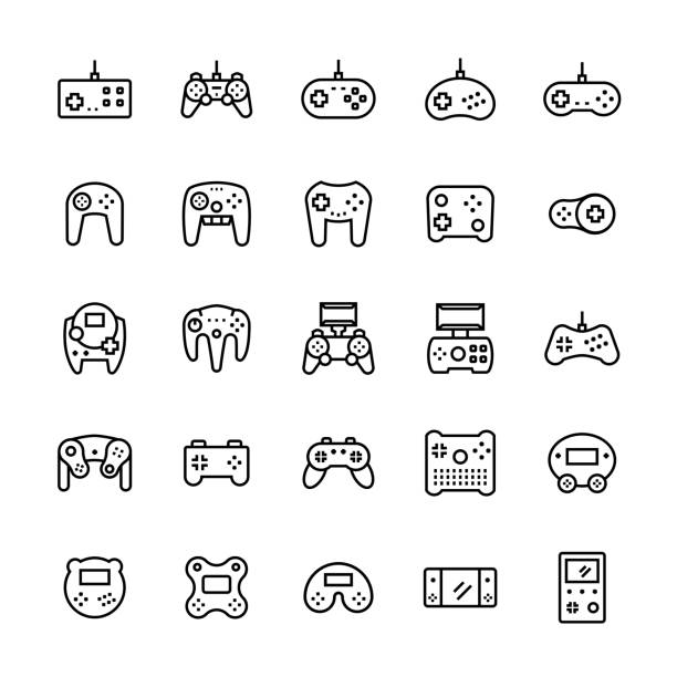 ikona gamepads ustawiona w cienkim stylu liniowym. symbole wektorowe - joystick stock illustrations