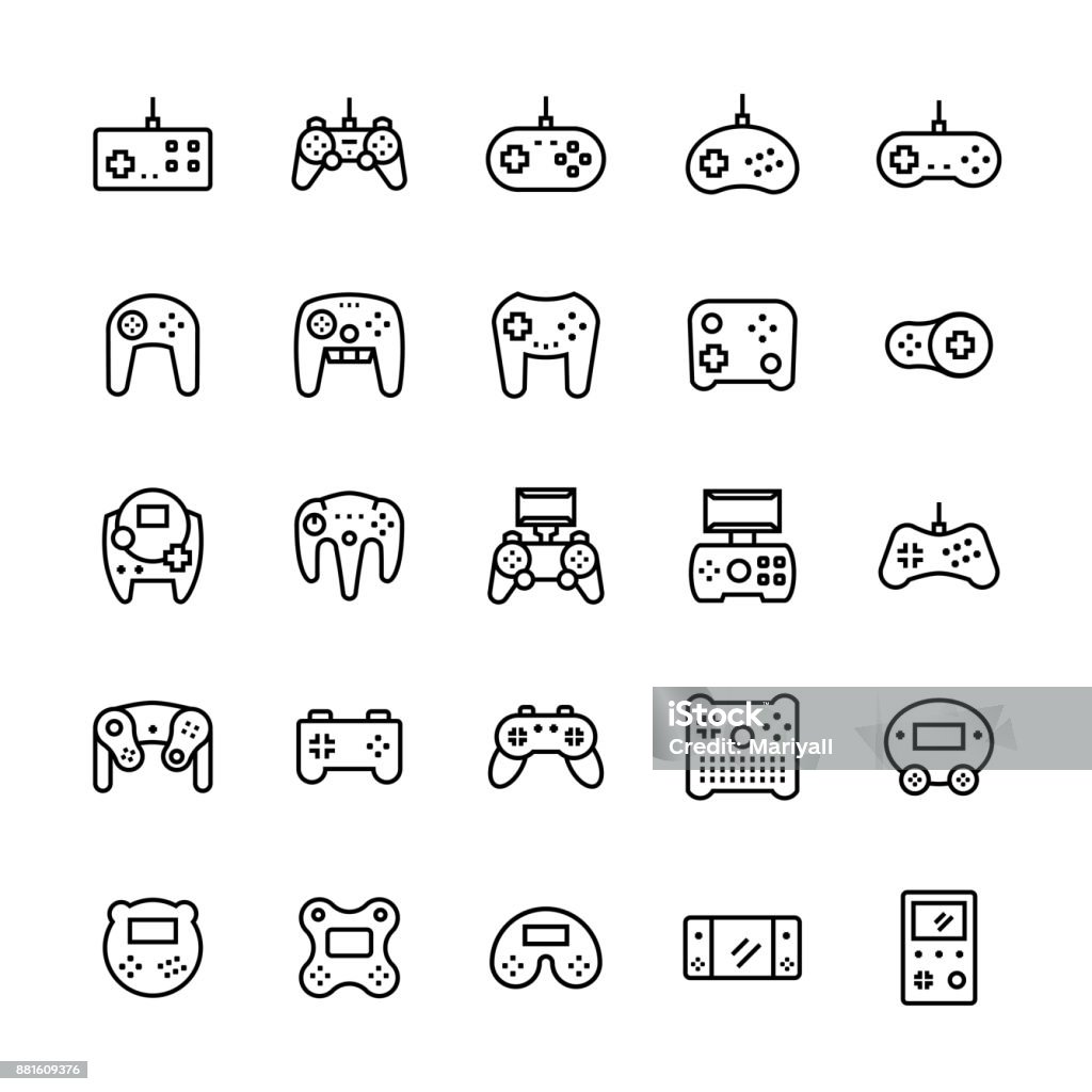 Gamepads icon set in thin line style.Vector symbols Video Game stock vector