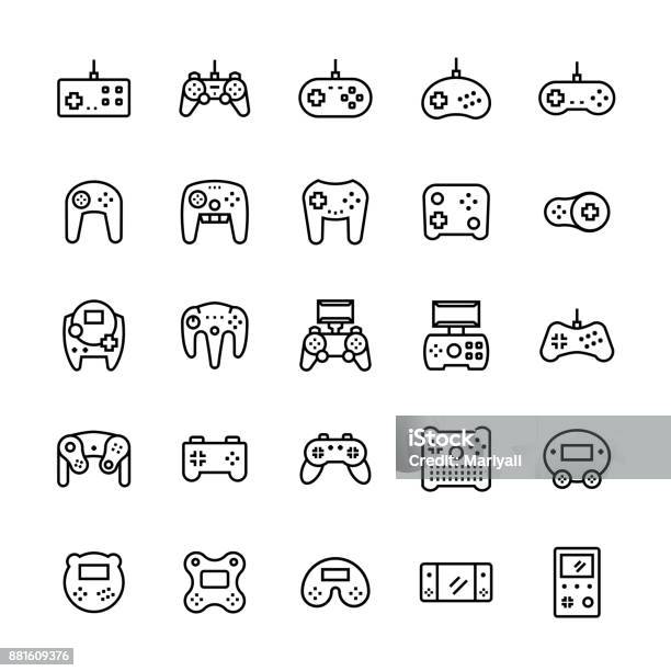 Gamepads Icon Set In Thin Line Stylevector Symbols Stock Illustration - Download Image Now