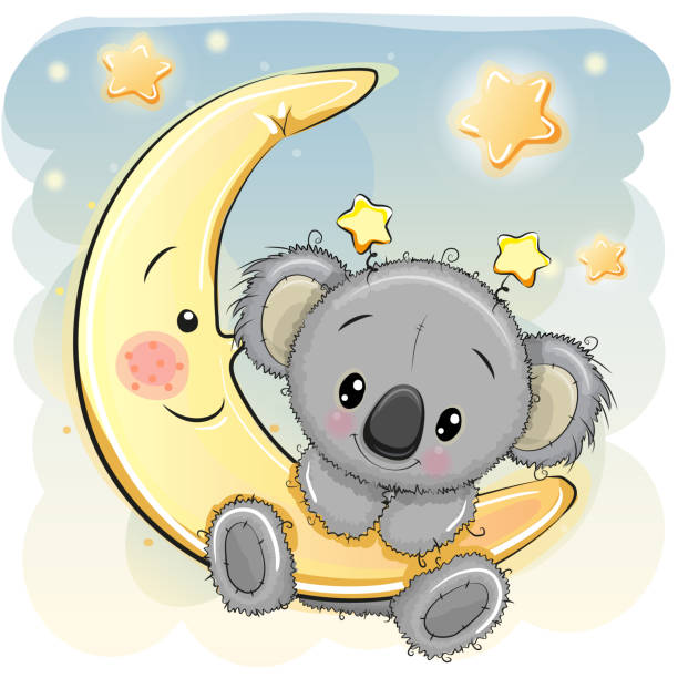 ilustrações de stock, clip art, desenhos animados e ícones de cute koala on the moon - koala animal love cute