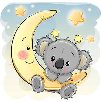 Greeting card Cute Cartoon Koala on the moon