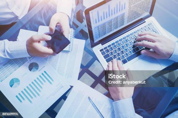 Business Analytics And Teamwork Concept Stock Photo - Download Image Now - Surveillance, Blue, Business