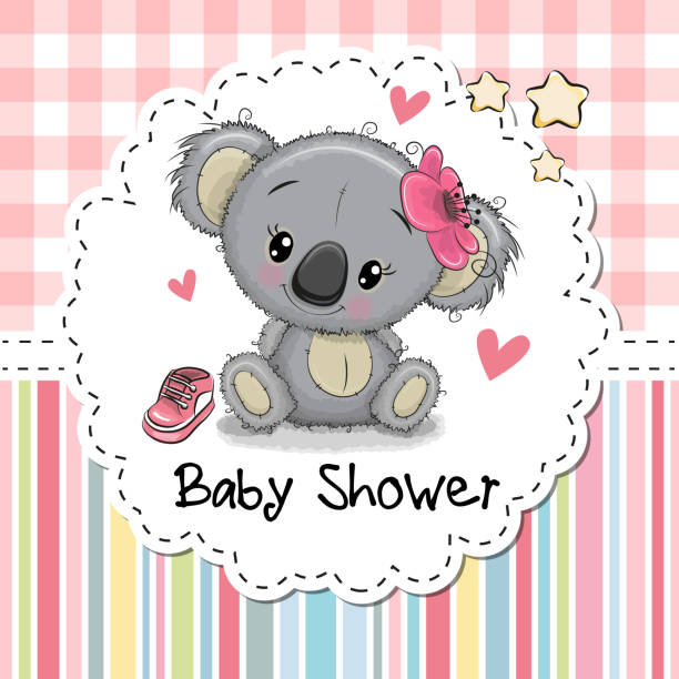 ilustrações de stock, clip art, desenhos animados e ícones de baby shower greeting card with cartoon koala girl - koala animal love cute