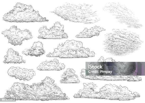 Cloud Illustration Drawing Engraving Ink Line Art Vector Stock Illustration - Download Image Now