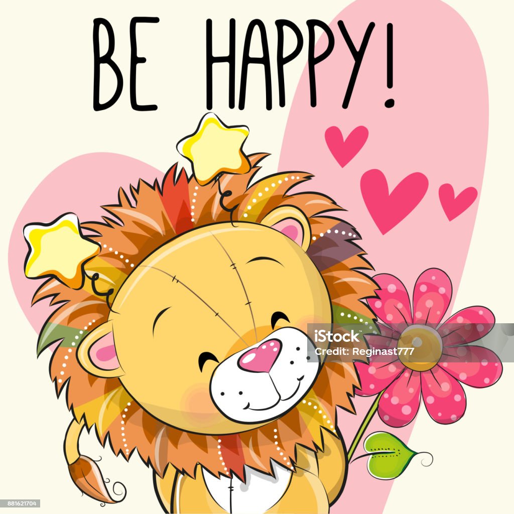Lion With Hearts And A Flower Stock Illustration - Download Image Now -  Animal, Art, Backgrounds - iStock