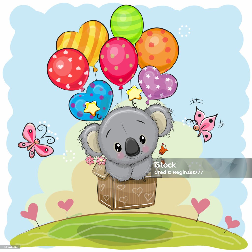 Cute Cartoon Koala With Balloons Stock Illustration - Download Image Now -  Balloon, Animal, Art - iStock