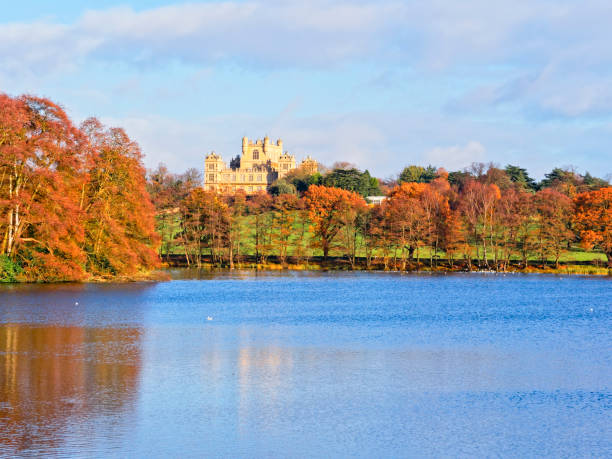 Nottinghamshire, Nottingham - November 26 2017: A crisp autumn day looking over a lake at Wollaton Hall.