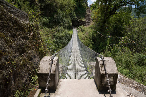 istock Suspension bridge on Annapurna sanctuary trek 881644570