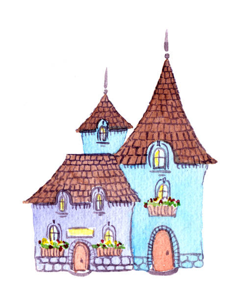 Fantasy House Water Colour Drawing Stock Illustration - Download Image Now  - Rural Scene, Town, Watercolor Painting - iStock
