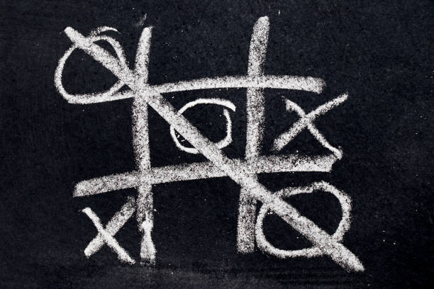 istock White chalk drawing as Tic Tac Toe with the winner and loser shape on black board background 881648934
