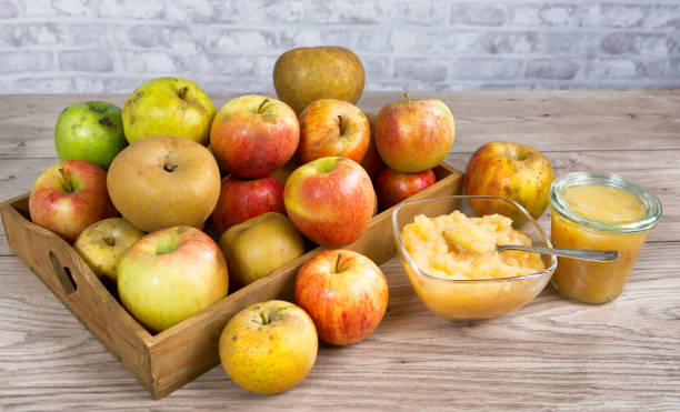 istock a stewed apples with apples on a wooden table 881659986