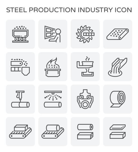 ikona produkcji stali - przemysł metalurgiczny stock illustrations