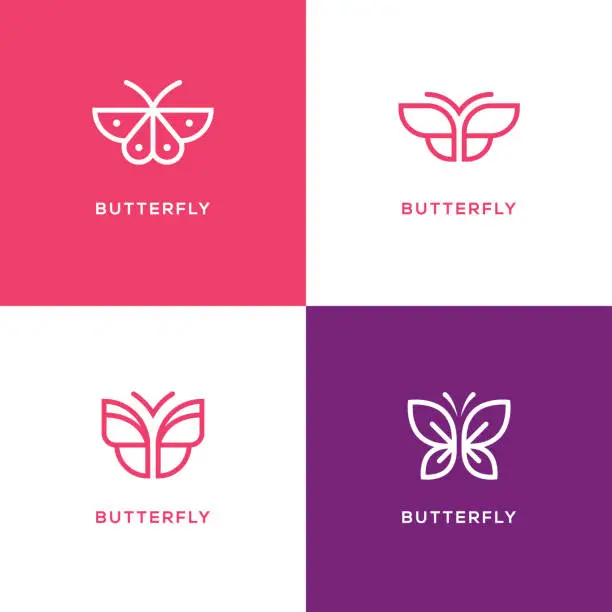 Vector illustration of Mono line butterfly icon set.