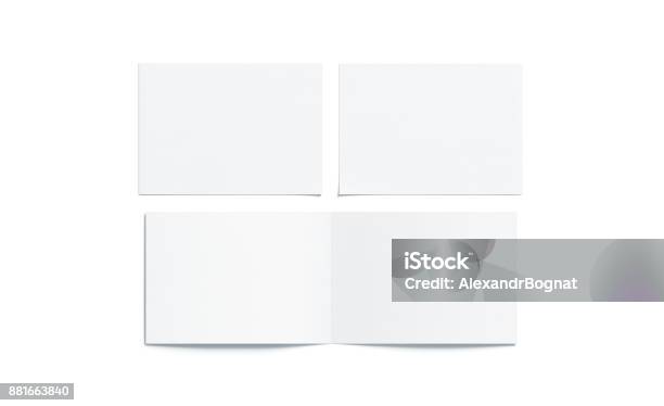 Blank White Two Folded Wide Booklet Mock Up Stock Photo - Download Image Now - Template, Horizontal, File Folder