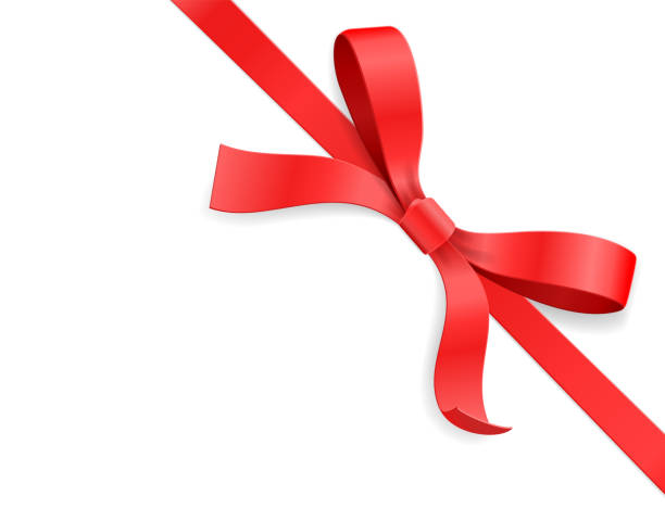 красный цвет атласного лука узел и лента изолированы на белом фоне. векторная иллюстрация 3d вид сверху - valentines day gift white background gift box stock illustrations
