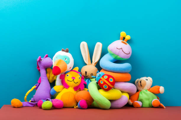 conjunto de colorido marco de juguetes de los niños. copiar espacio para texto - designer element fotos fotografías e imágenes de stock