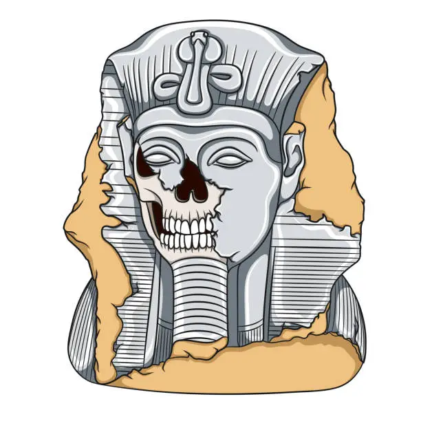 Vector illustration of Ancient pharaoh statue of a skull. Color vector illustration.