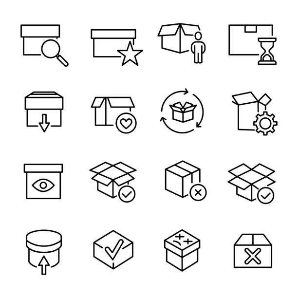 Set of premium box icons in line style Set of premium box icons in line style. High quality outline symbol collection of package. Modern linear pictogram pack of period. Stroke vector illustration on a white background. setter athlete stock illustrations