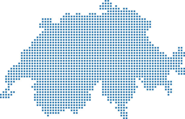 illustrazioni stock, clip art, cartoni animati e icone di tendenza di svizzera mappa punteggiata. svizzera mappa punti. illustrazione del contorno vettoriale della mappa svizzera pixelata altamente dettagliata su sfondo blu - berne canton illustrations