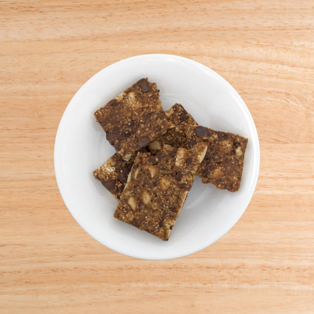 istock Almond butter chocolate nut bars on a plate 881699606