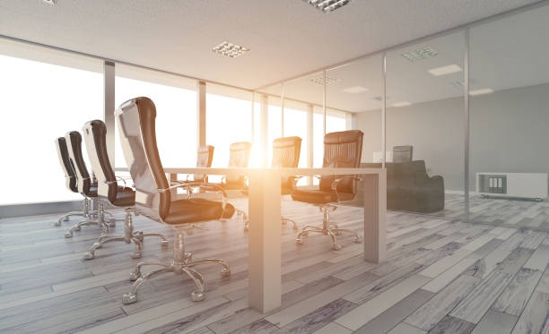 istock Modern office Cabinet. Meeting room. 3D rendering., Sunset. 881699938