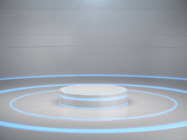 istock Pedestal for display,product stand with light glow. Future background 881702688