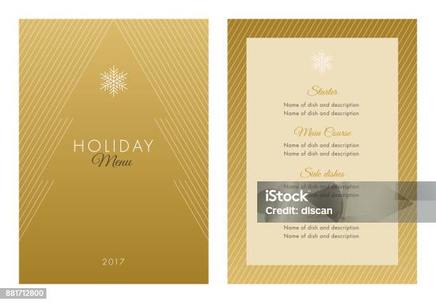 Holidays Menu Template Stock Illustration - Download Image Now - Christmas, Gold - Metal, Invitation