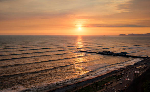 Sunset Over The Ocean In Lima, Peru