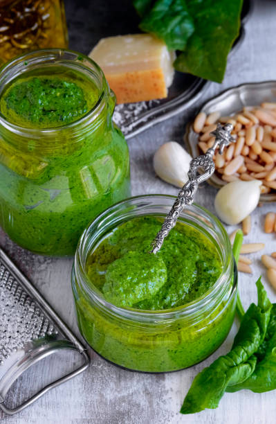 istock Spinach Pesto in a Glass Jar 881723594
