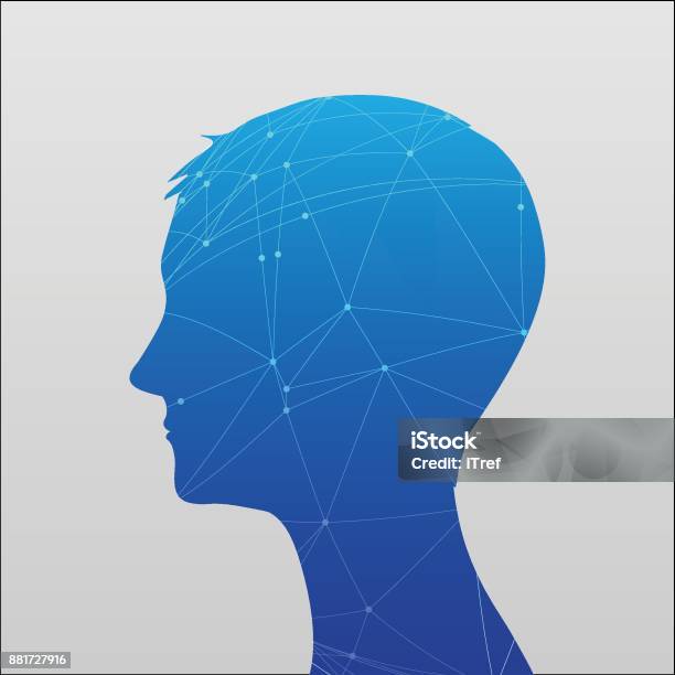 Silhouette Of A Manâs Head Illustration Stock Illustration - Download Image Now - Head, Low-Poly-Modelling, One Young Man Only