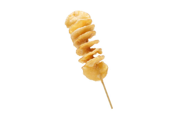 Female hand holding a stick of spiral fried potato