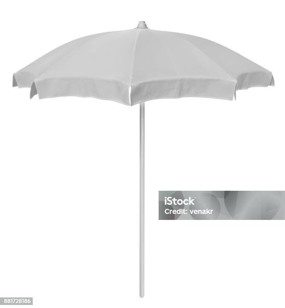 Beach Umbrella White Stock Photo - Download Image Now - Beach Umbrella, White Color, White Background