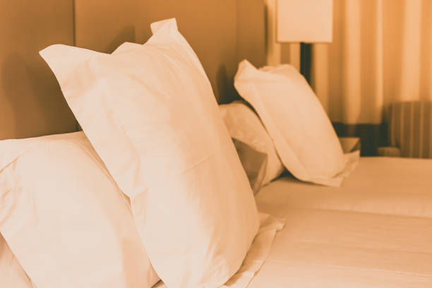 istock Prepared fresh bed, scene in hotel room 881734464