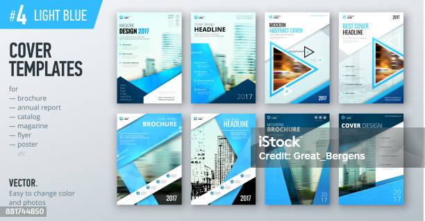 Set Of Business Cover Design Template In Light Blue Color For Brochure Report Catalog Magazine Or Booklet Creative Vector Background Concept Stock Illustration - Download Image Now