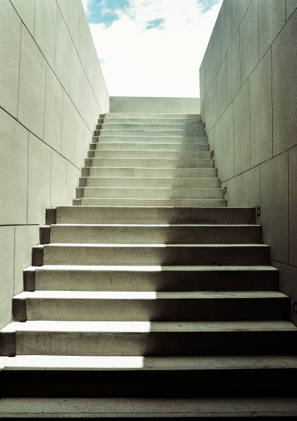 istock Concrete Stair to the sky background with shade and shadow 881744856