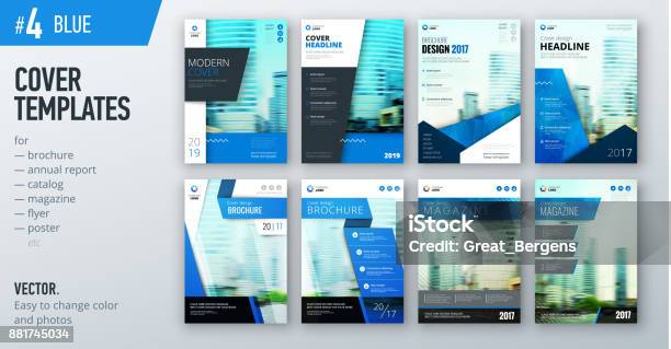 Set Of Business Cover Design Template In Blue Color For Brochure Report Catalog Magazine Or Booklet Creative Vector Background Concept Stock Illustration - Download Image Now