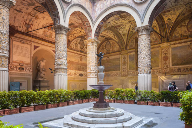 Florence, Italy – April 03: Inner courtyard of Palazzo Vecchio -  town hall of Florence