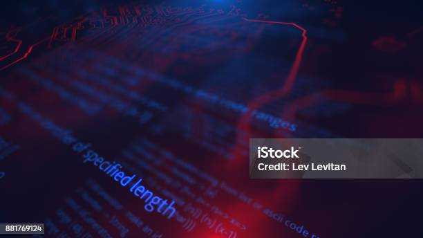 Red Terminal Code Code Processing Red And Blue Digital Terminal Background Stock Photo ...