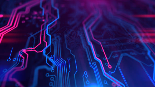 istock Purple, violet, blue neon background with digital integrated network technology. 881770444