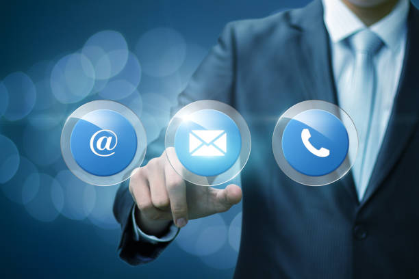 istock Businessman clicks on the button the letter . 881775380