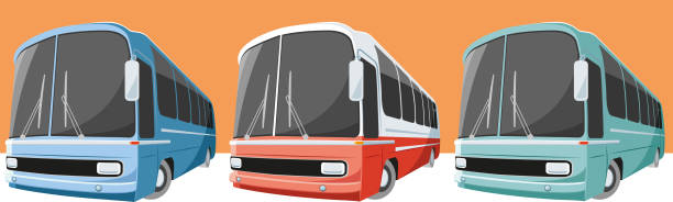 ilustraciones, imágenes clip art, dibujos animados e iconos de stock de conjunto vintage de autobús (vector) - coach bus illustrations