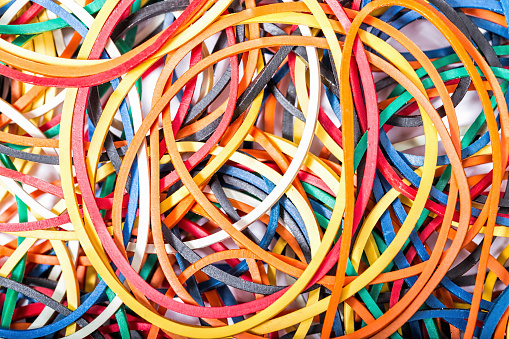 Colorful elastic bands close up