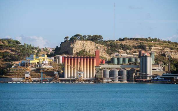 istock Industrial terminal with silos near the river. 881788456
