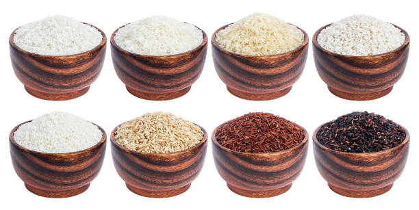 ライスコレクションの白背景 - clipping path rice white rice basmati rice ストックフォトと画像