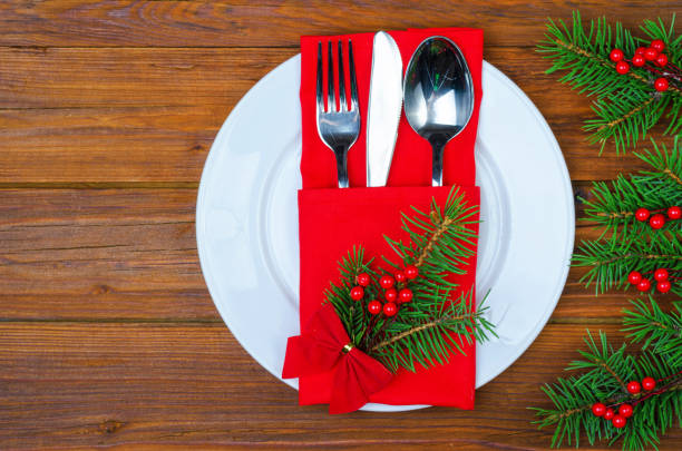 istock Christmas arrangement on a wooden table top view. 881818246