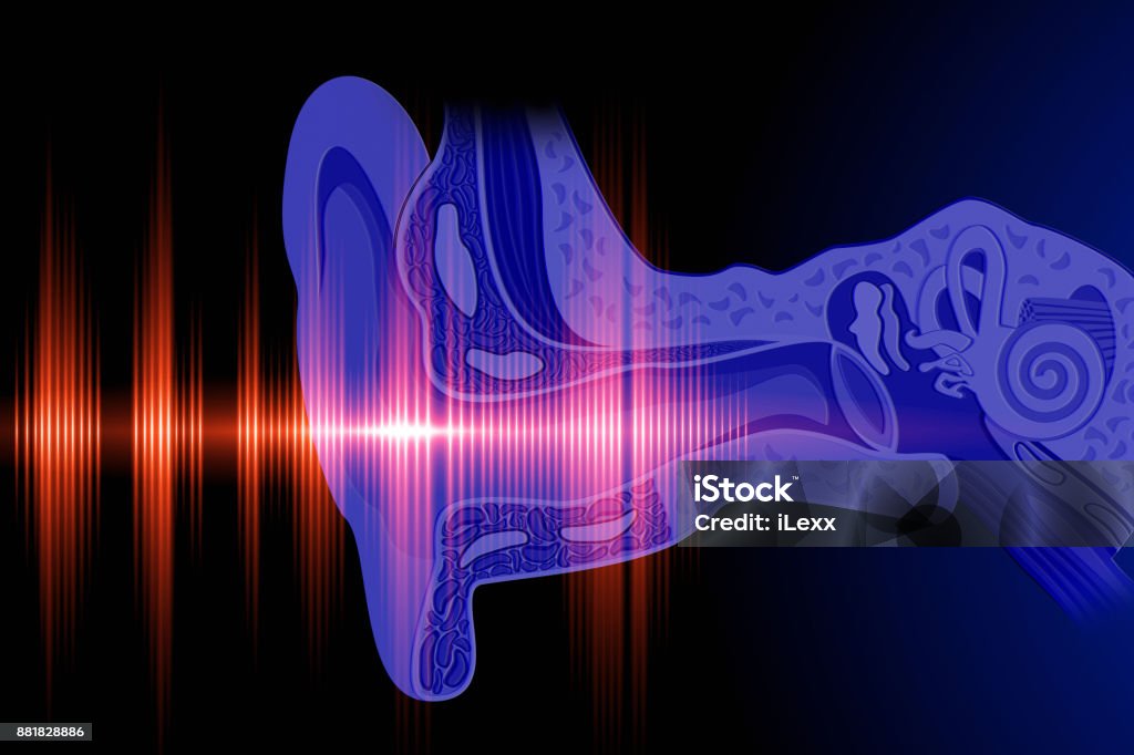 Hear the sound wave Conceptual image about human hearing Ear Exam Stock Photo