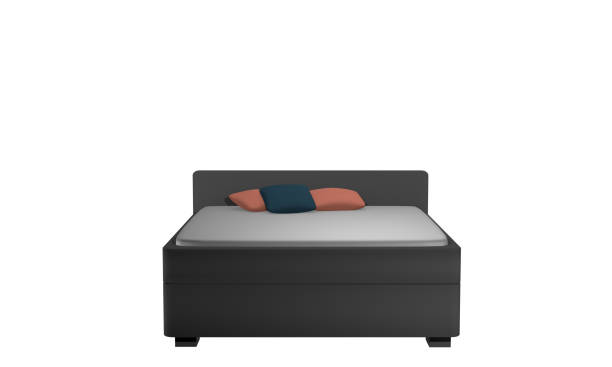 istock Simple double bed in gray mottled with pillows. 881838176